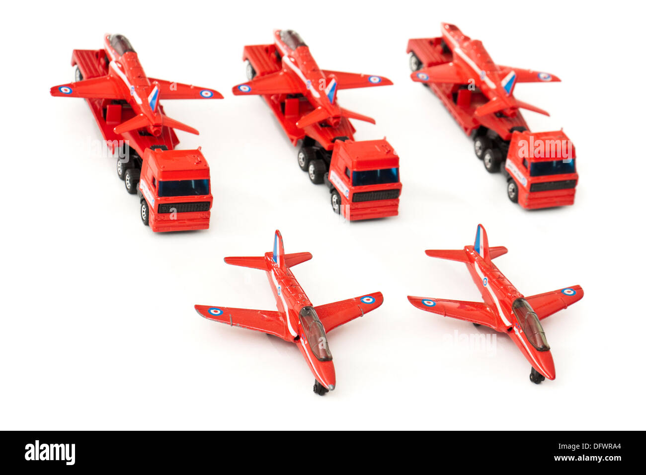 Matchbox (1991) diecast model replicas of the BAe Hawk Trainer Mk1 aeroplane on transporters Stock Photo