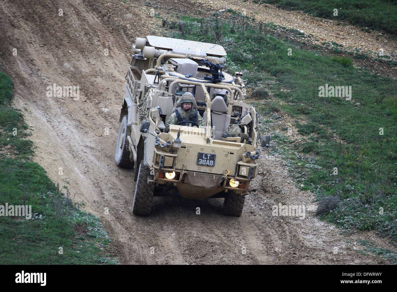 Jackal 4×4 wheel-drive vehicle on Salisbury Plain Training Area. Stock Photo