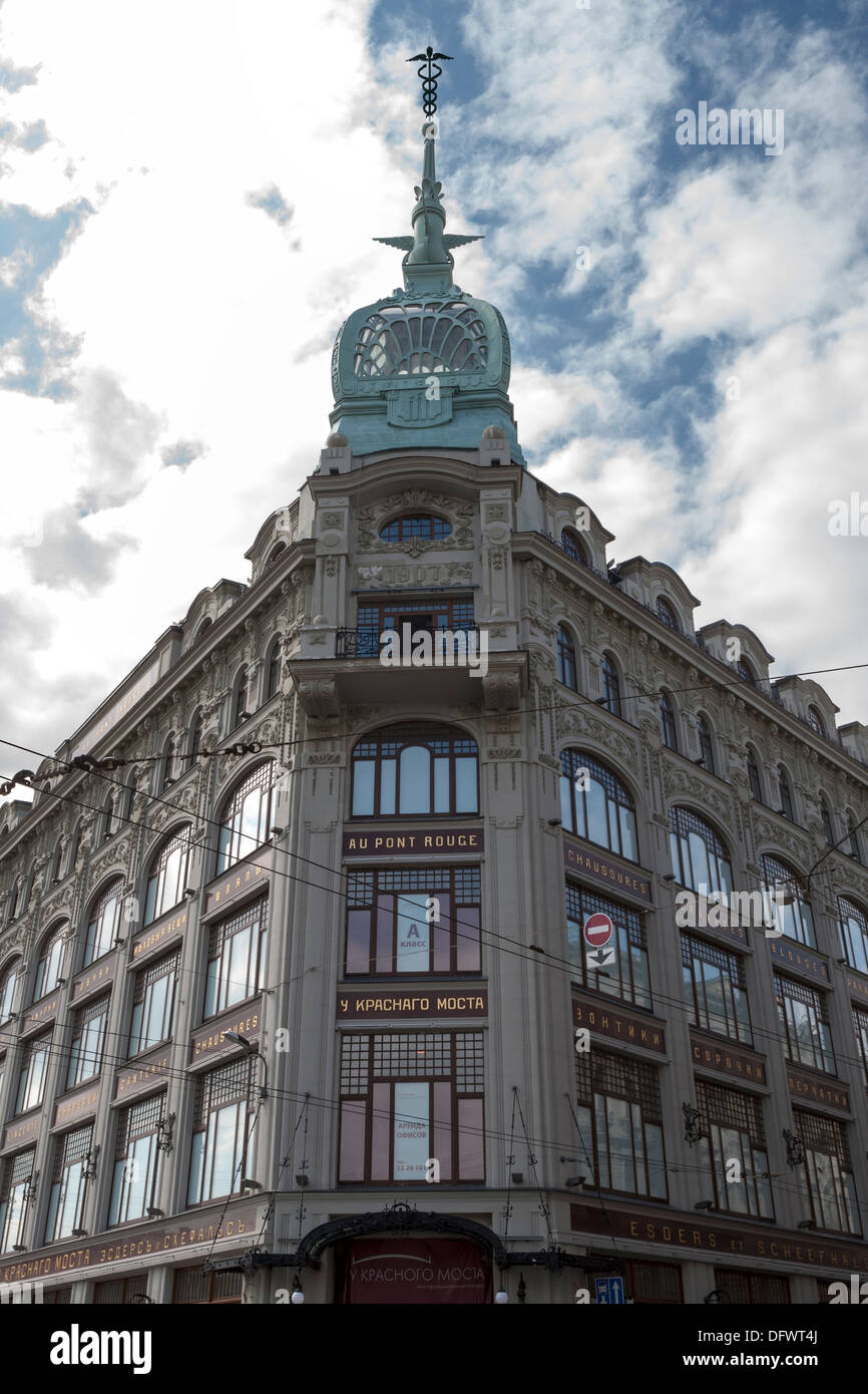Esders and Scheefhals building, French department store, aka Au Pont Rouge, by The Red Bridge, St Petersburg, Russia Stock Photo