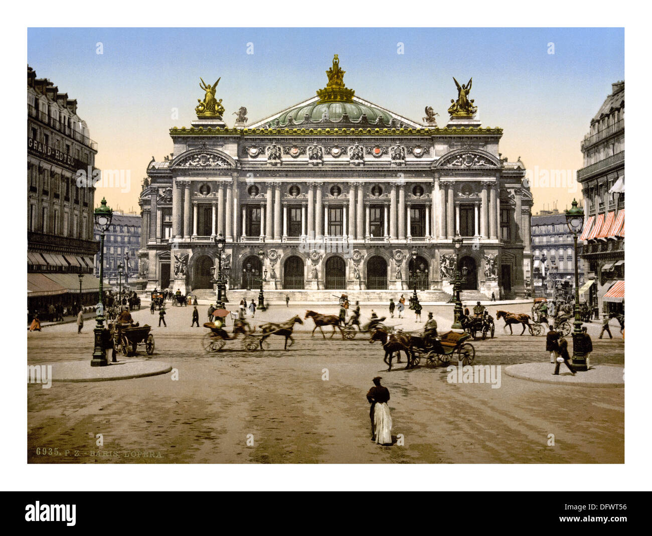 1900's Paris l'Opera hand-coloured vintage photograph from an historic B&W postcard Paris France Stock Photo