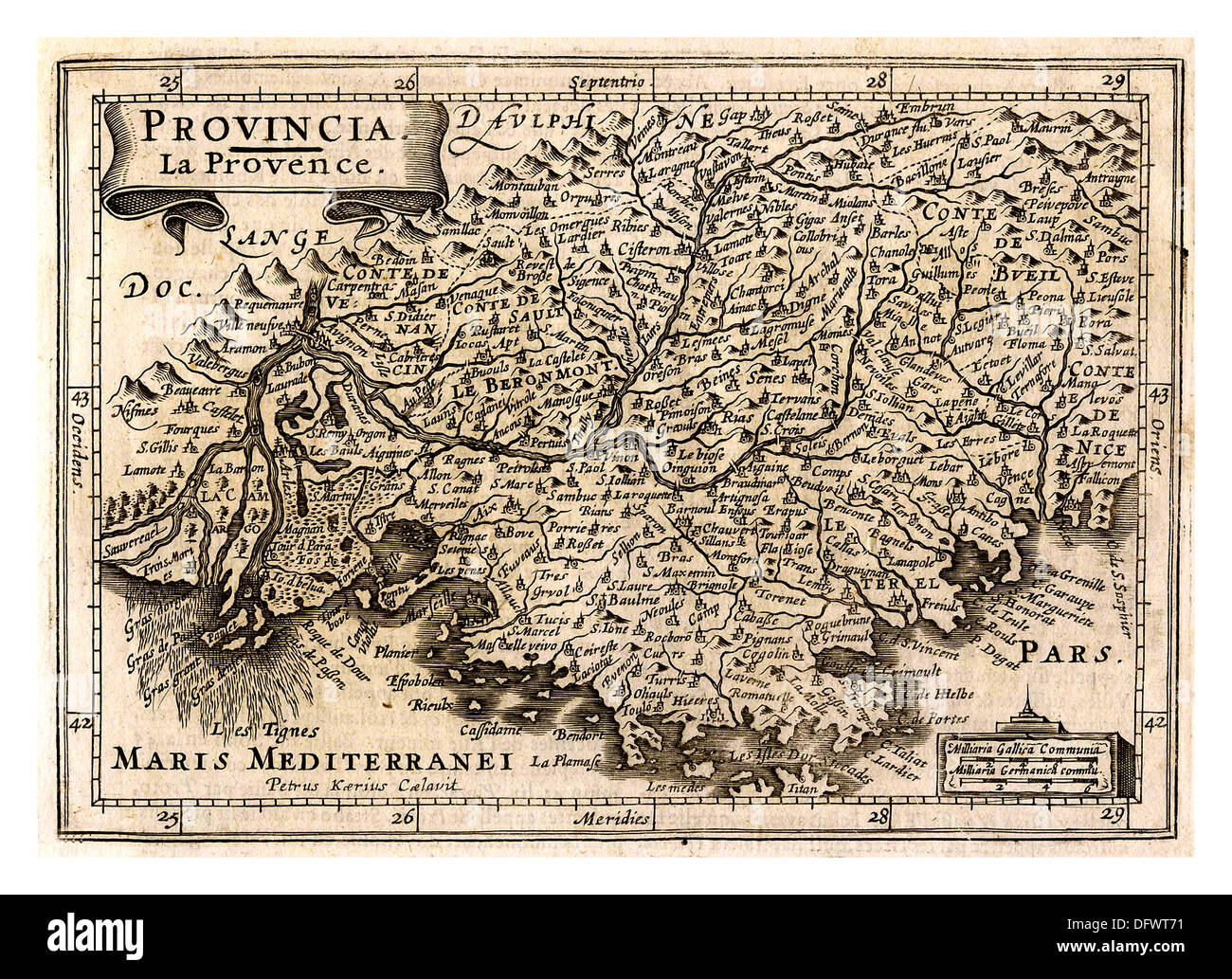 FRANCE 1600's map of Provence and South of France 'Provincia la Provence'' old historic French map of Southern France Stock Photo