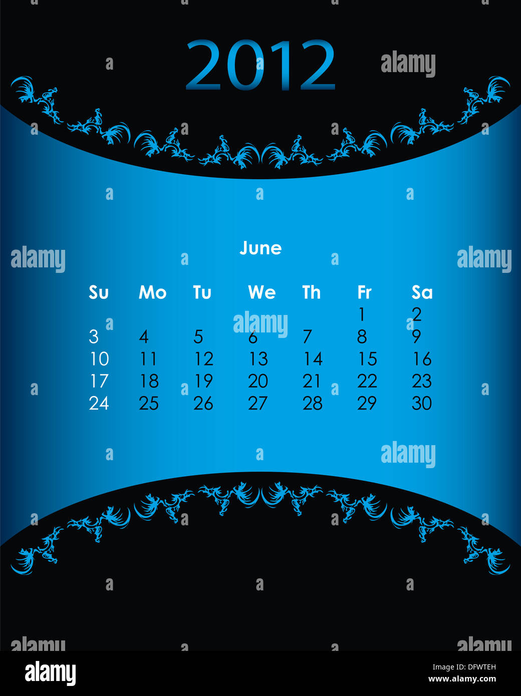 vintage calendar for 2012, june Stock Photo - Alamy