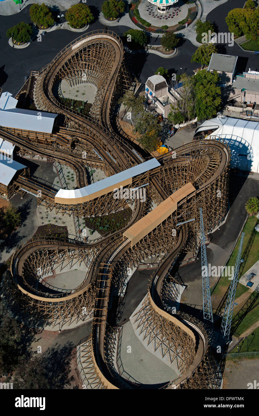 aerial photograph roller coaster, California's Great America amusement park, Santa Clara, California Stock Photo