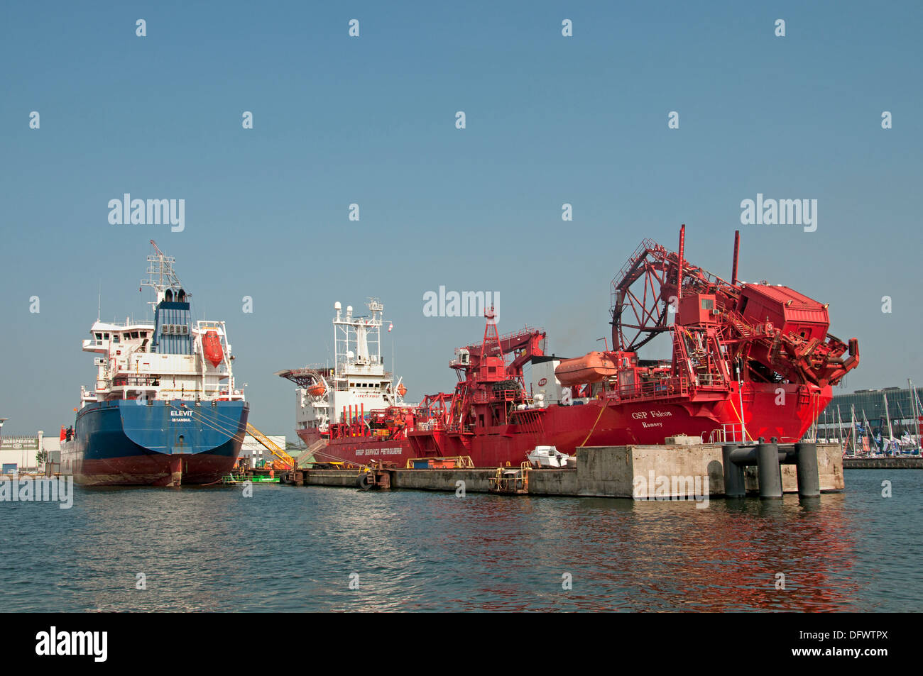Netherlands Amsterdam port harbour IJ docks Noordzee kanaal Stock Photo
