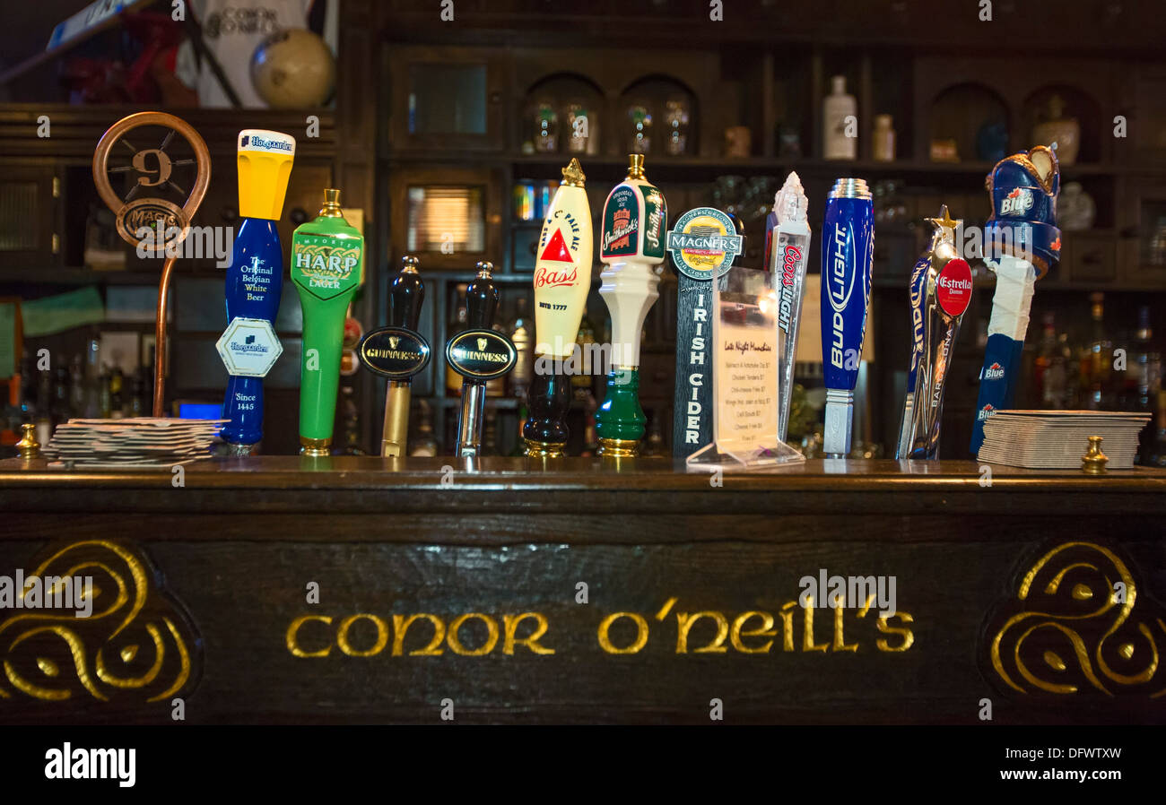Ann Arbor, Michigan - Beer on tap at Conor O’Neill’s Irish Pub and Restaurant. Stock Photo