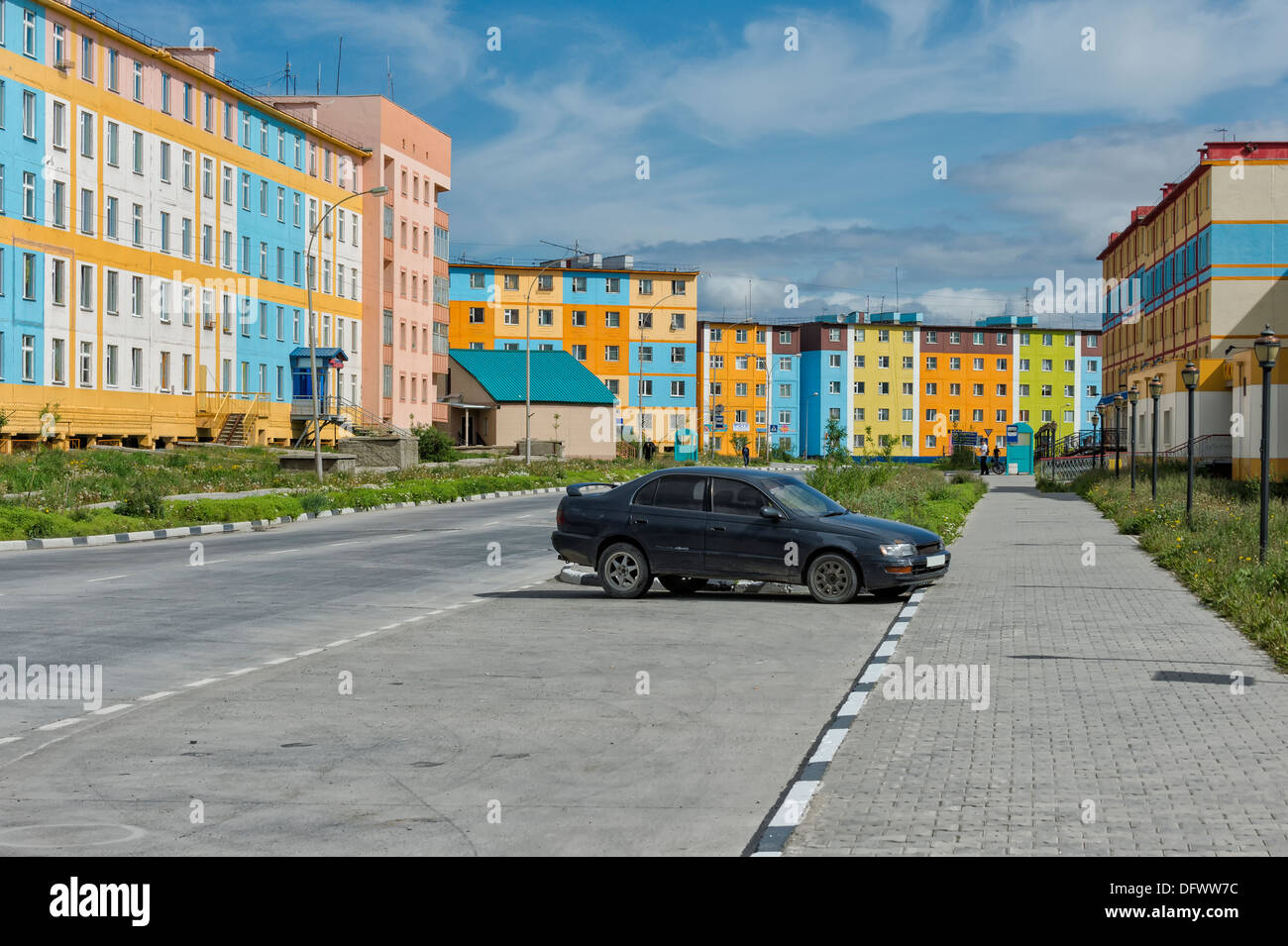 Coloured apartment houses, Siberian city Anadyr, Chukotka Province