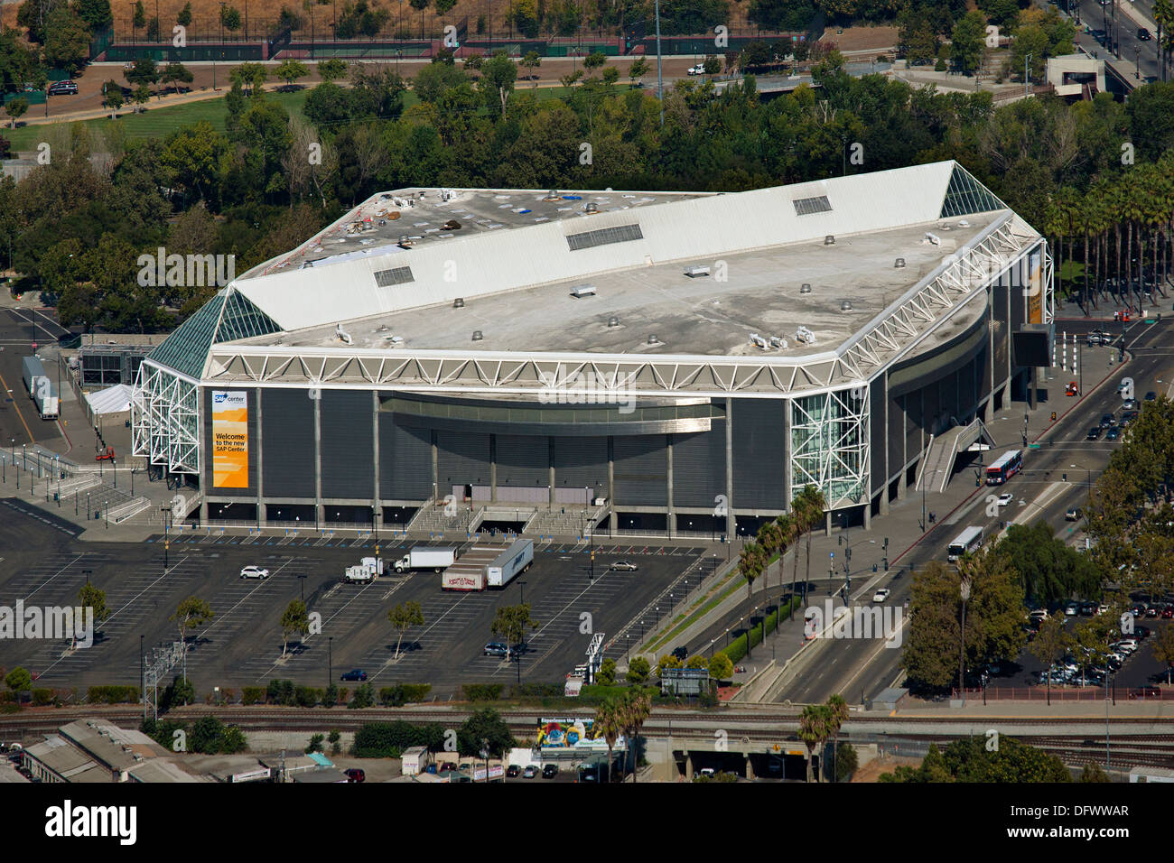 aerial photograph SAP Center at San Jose, Santa Clara, California Stock Photo