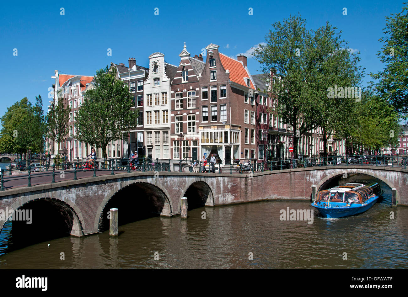 Keizersgracht Amsterdam Netherlands canal house city town boat Stock Photo