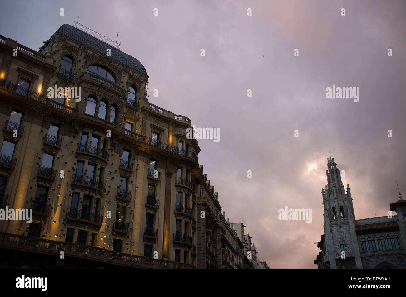 Ohla Hotel facade in the Via Laietana street in Barcelona, Spain. Stock Photo