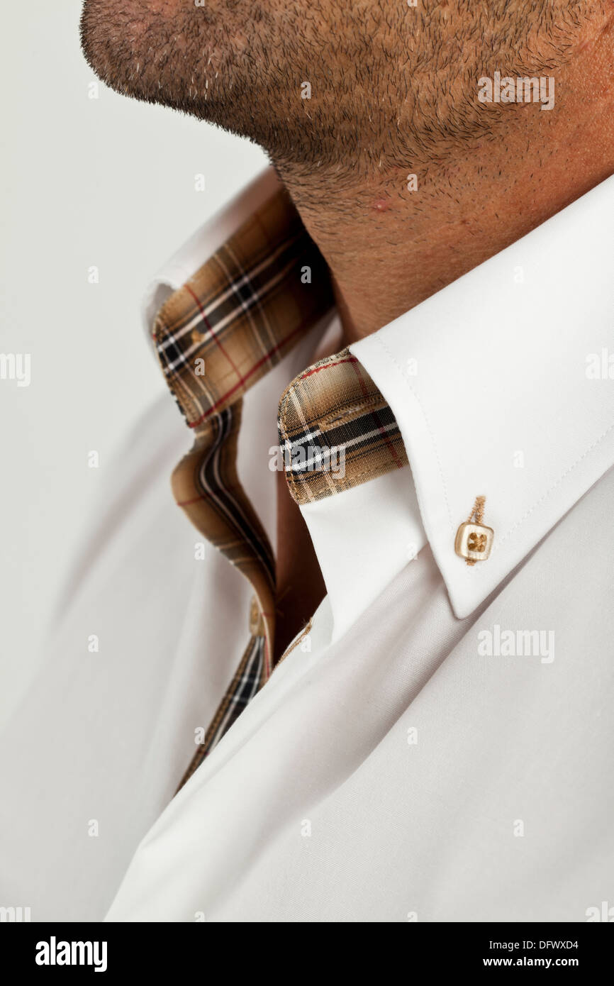 Closeup portrait of man in white collar shirt Stock Photo
