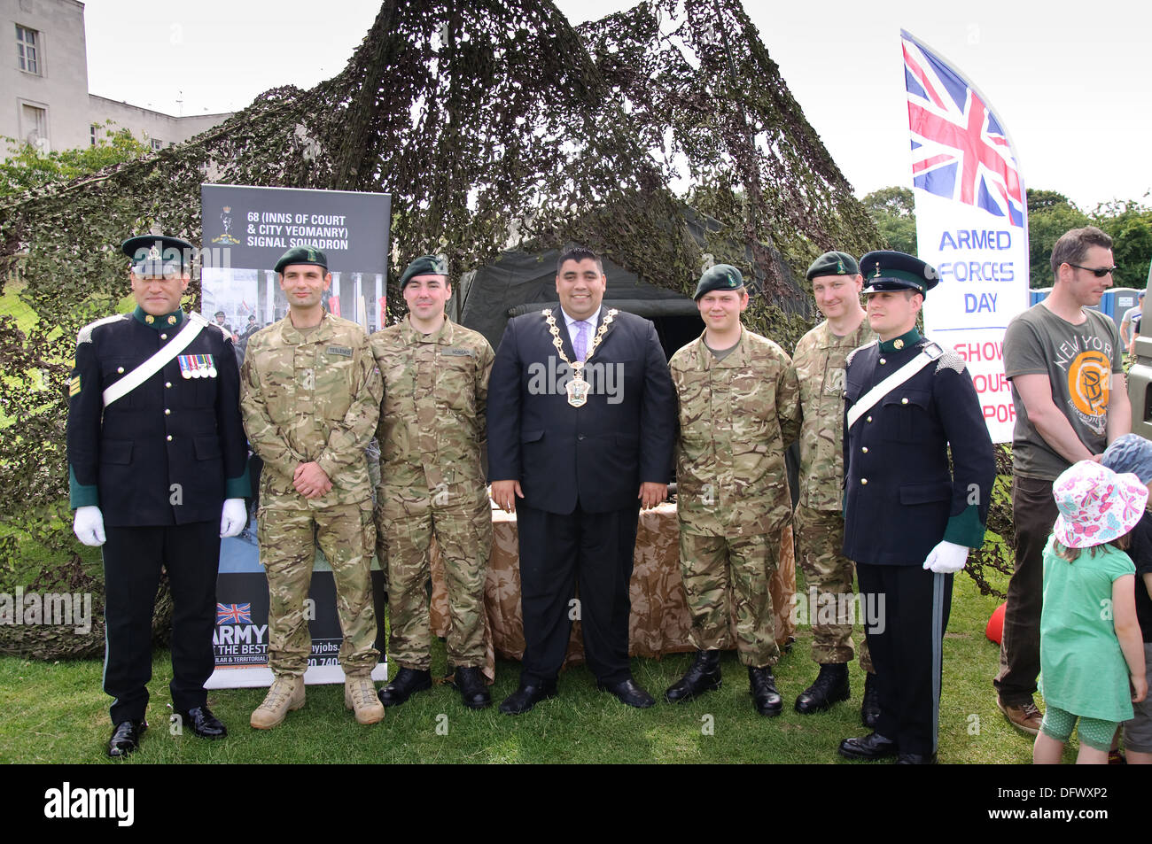 Mayor of Waltham Forest with service personnel on Armed Forces Day, 27 June 2013. Stock Photo