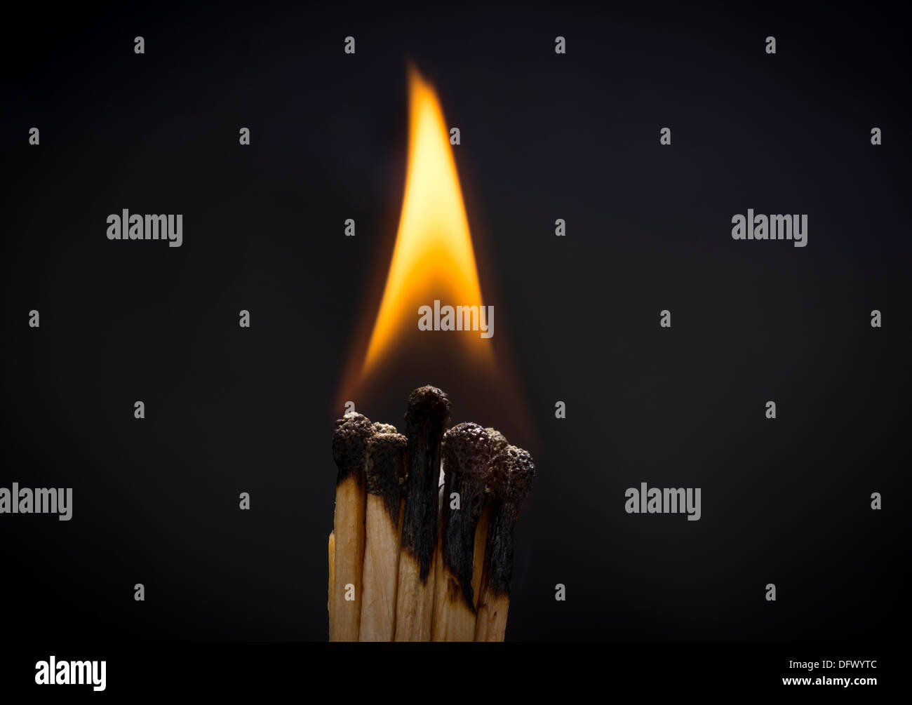 Concept photo showing burned out matches with flame illustrating the burned out business metaphor Stock Photo