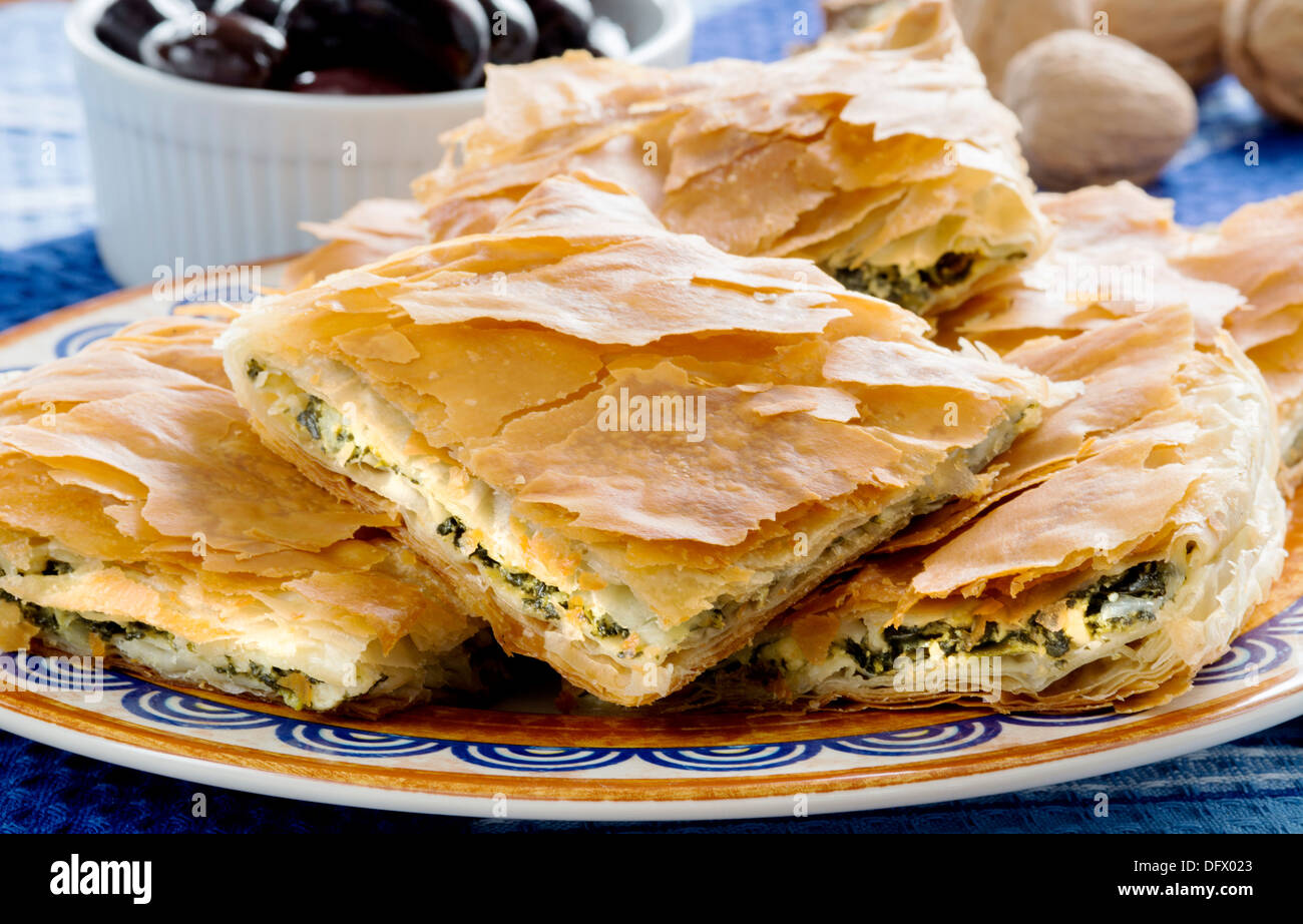 Spanakopita Greek Spinach Pie With Feta Cheese And Filo Party On On Stock Photo Alamy