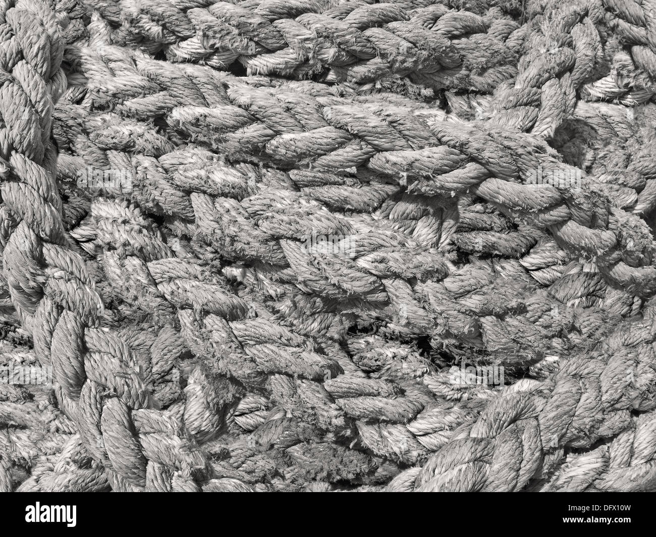 closeup of a cotton fiber vintage drifted rope Stock Photo