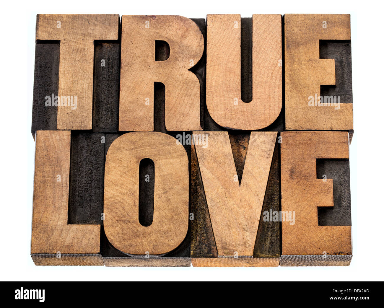 true love - romance concept -i solated text in letterpress wood type blocks Stock Photo