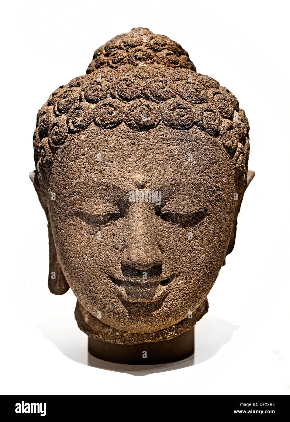 Head of Buddha 800-850 Borobudur Indonesia central Java Museum sculpture statue Stock Photo