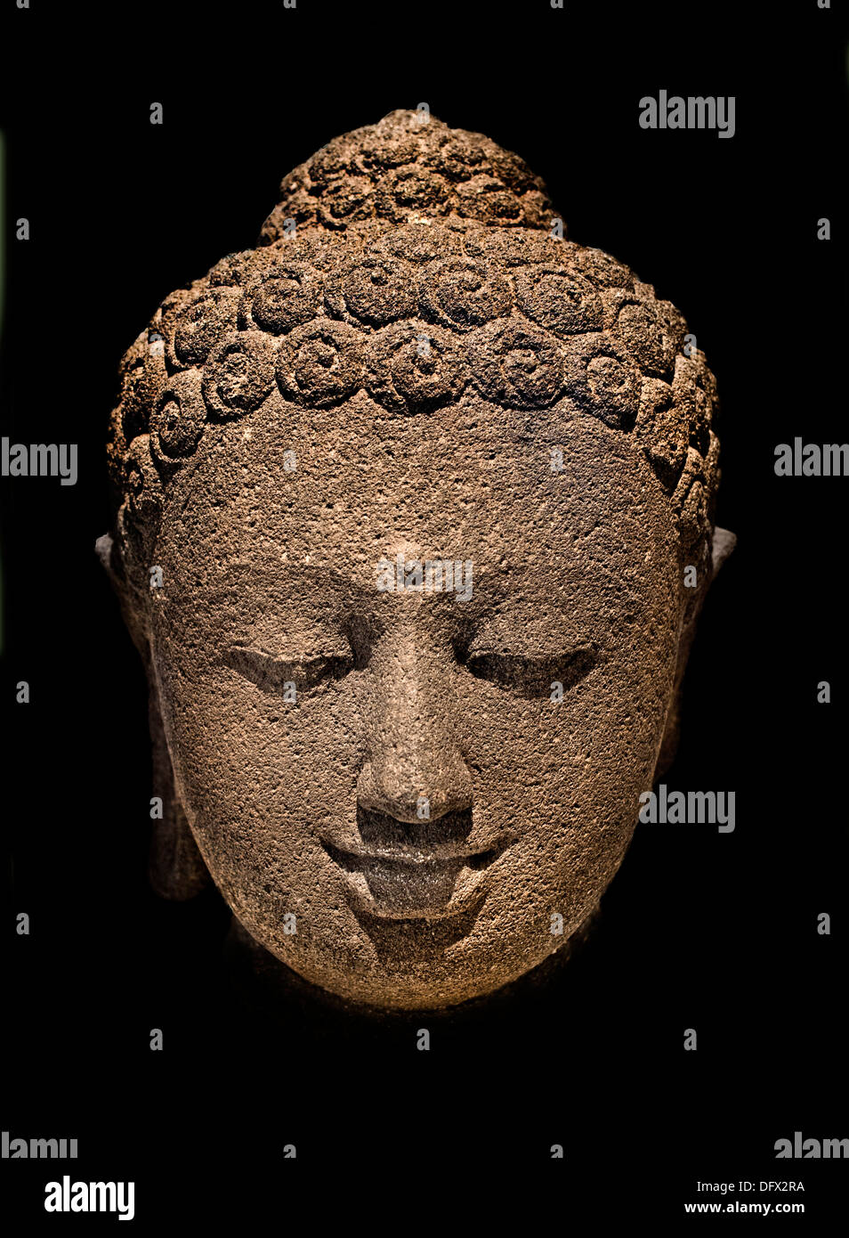 Head of Buddha 800-850 Borobudur Indonesia central Java Museum sculpture statue Stock Photo