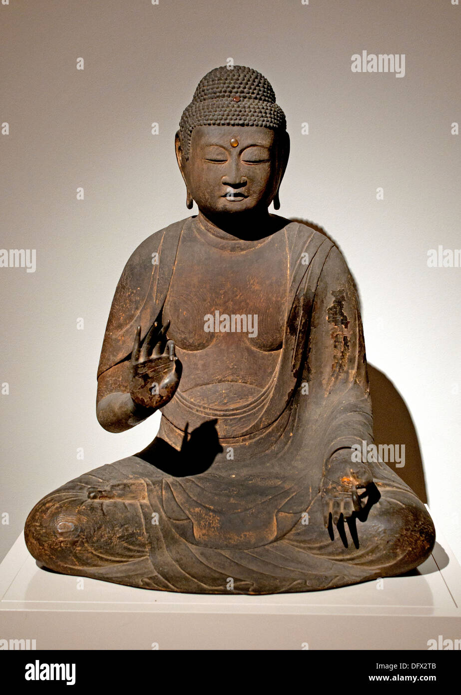 The Buddha Amida 1150 wood lacquer Japan Japanese Museum sculpture statue Stock Photo