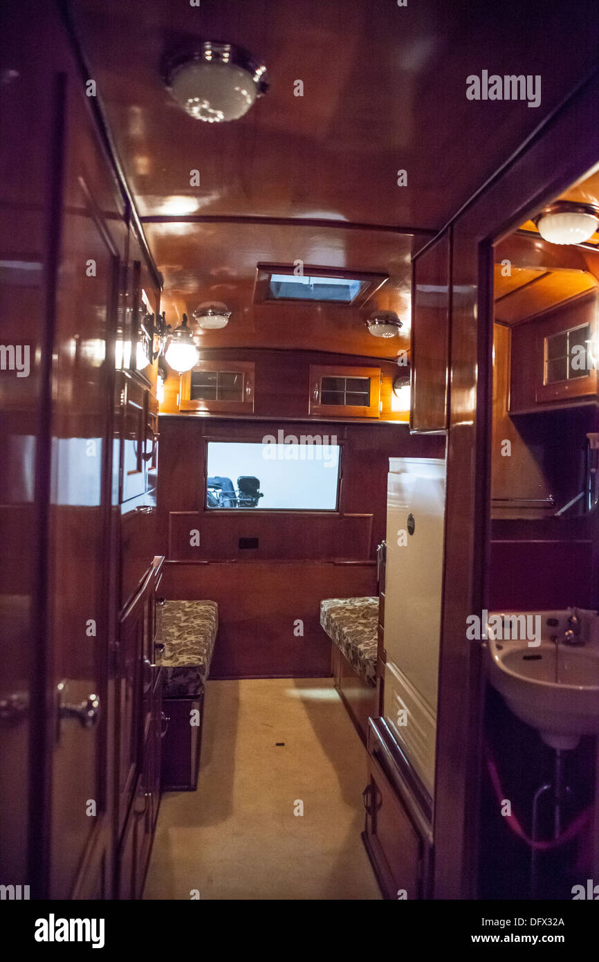 The interior of a 1937 Pierce Arrow travel trailer at the Nethercutt collection Auto museum in Sylmar California Stock Photo
