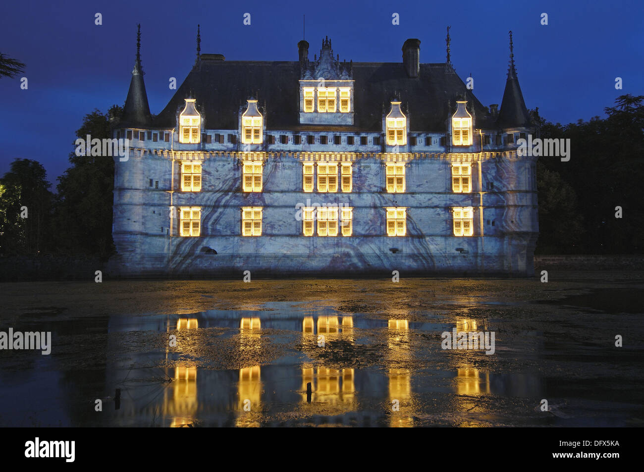 Azay- le-Rideau chateau. Son et lumière show at Castle of Azay-le-Rideau,  built from 1518 to 1527 by Gilles Berthelot in Stock Photo - Alamy