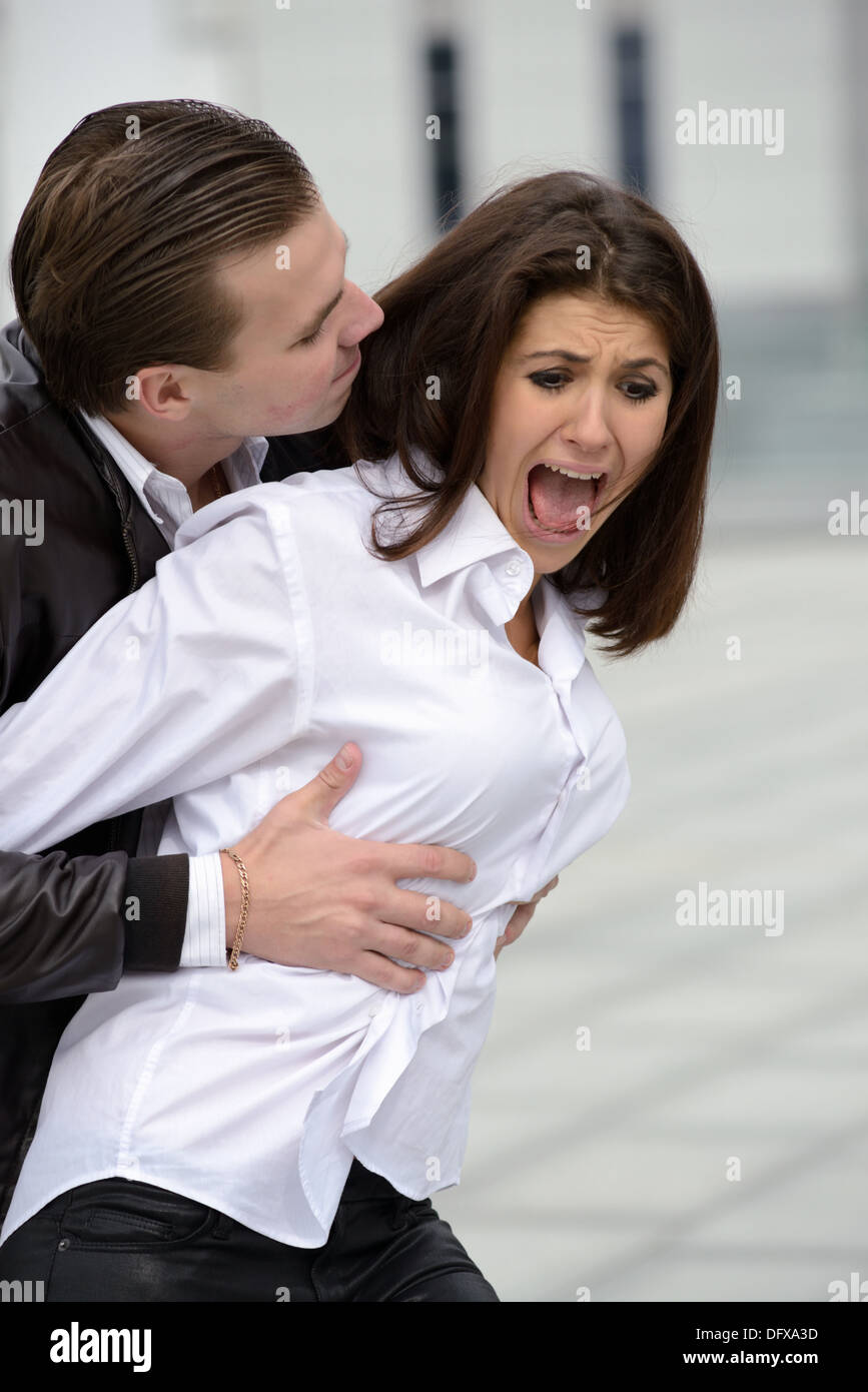 emotional fight between men and women Stock Photo