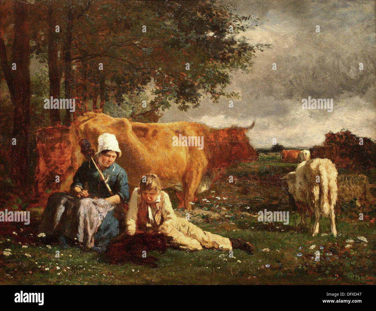 Constant TROYON -Pastoral scene - 1860 - Museum of Fine Arts - Budapest, Hungary. Stock Photo