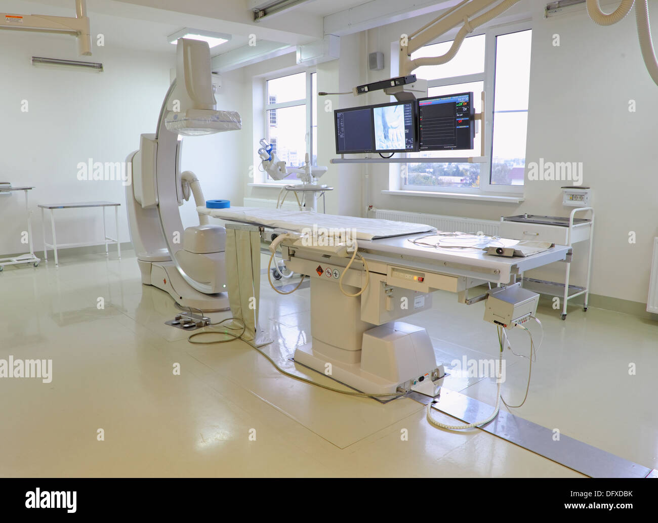 Room of digitalized coronary angiography in the cardiology department of hospital in Tambov, Russia Stock Photo