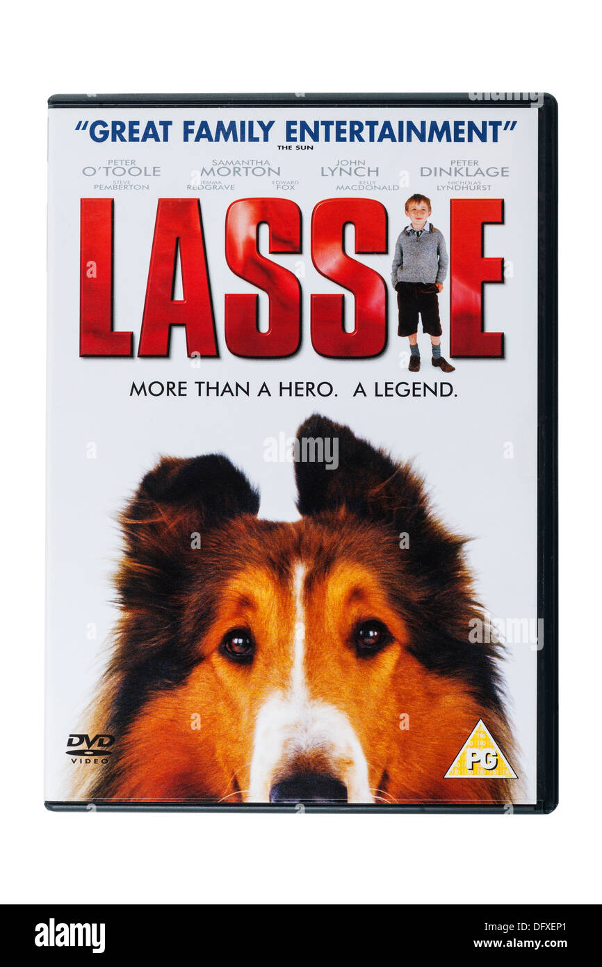A film dvd about a dog called Lassie on a white background Stock Photo