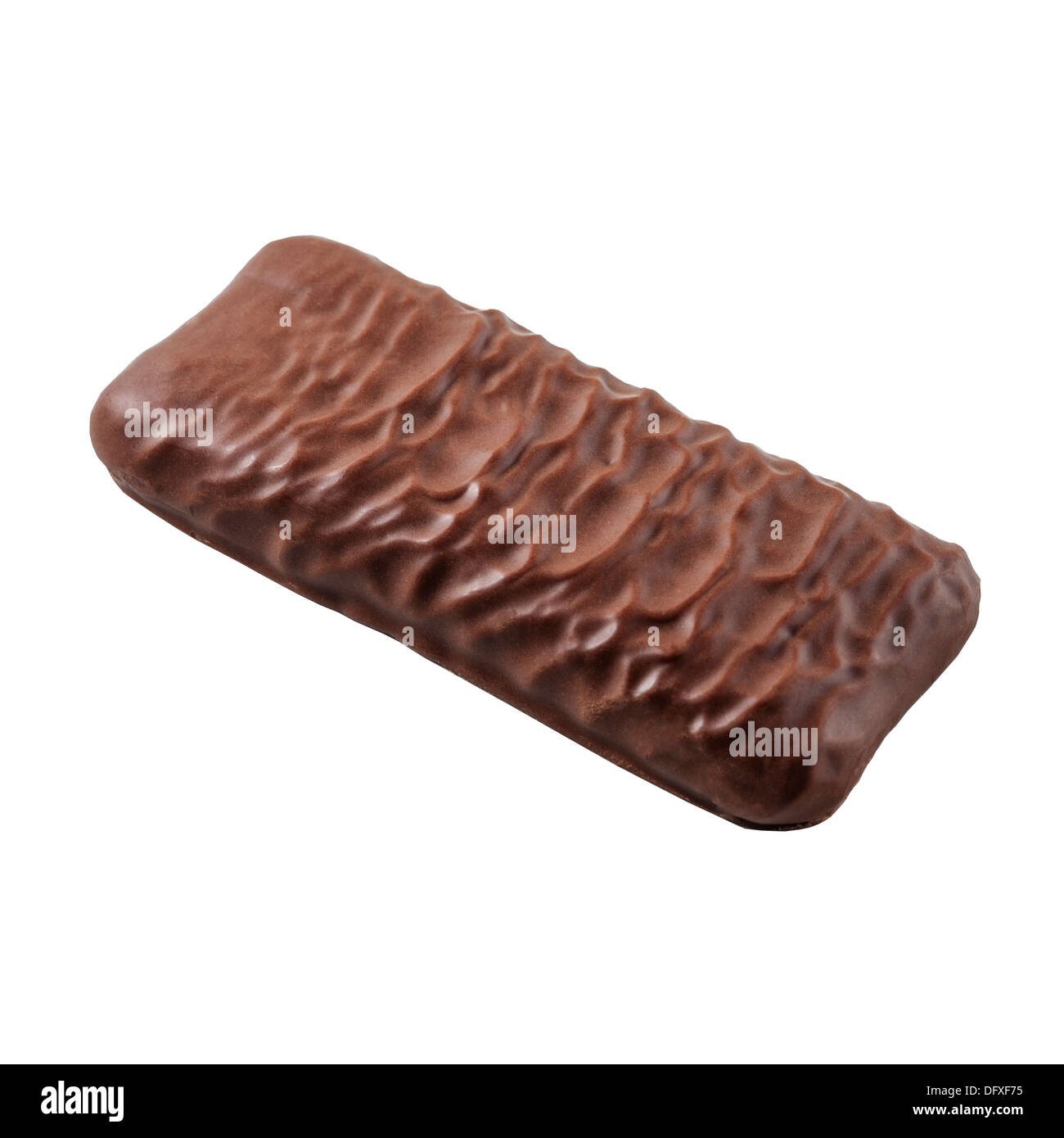 A chocolate coated biscuit on a white background Stock Photo