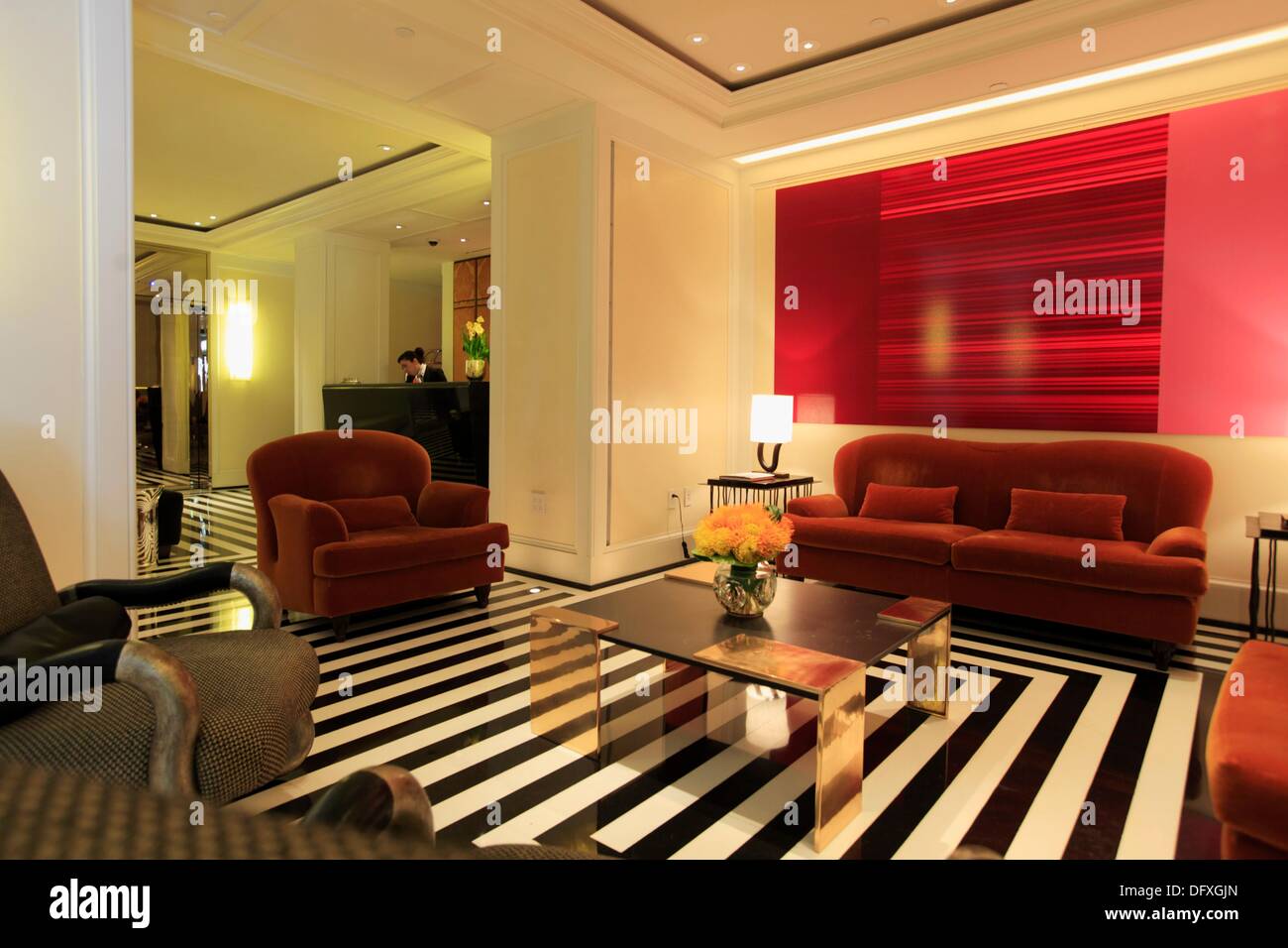 The colourful seating area in the lobby of The Mark Hotel New York City