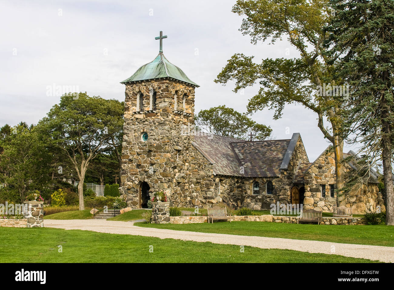 Beautiful old brick St. Anne Episcopal church in Kennebunkport in USA Stock Photo