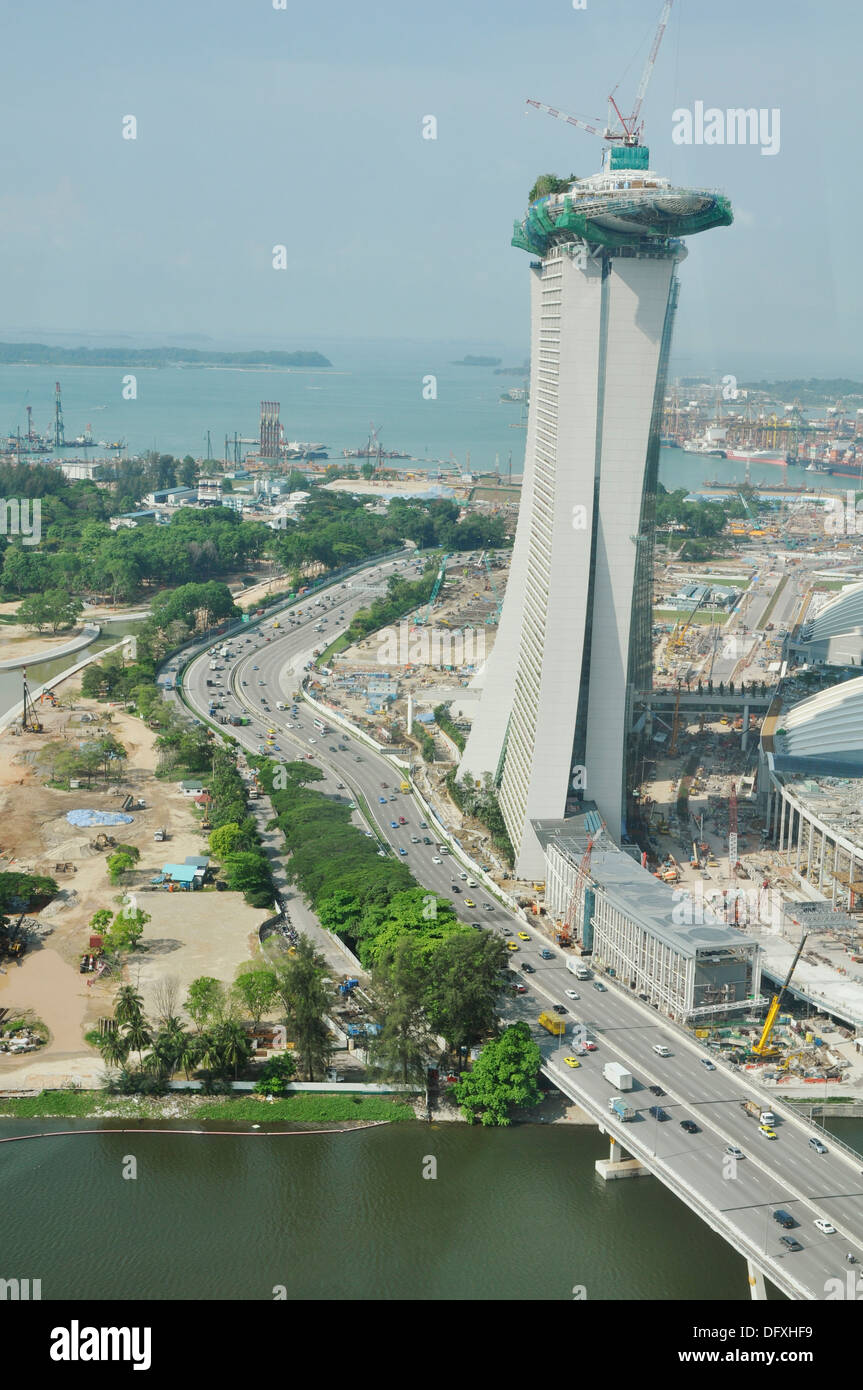 Singapore view of the city, with the East Coast Parkway and the hotel