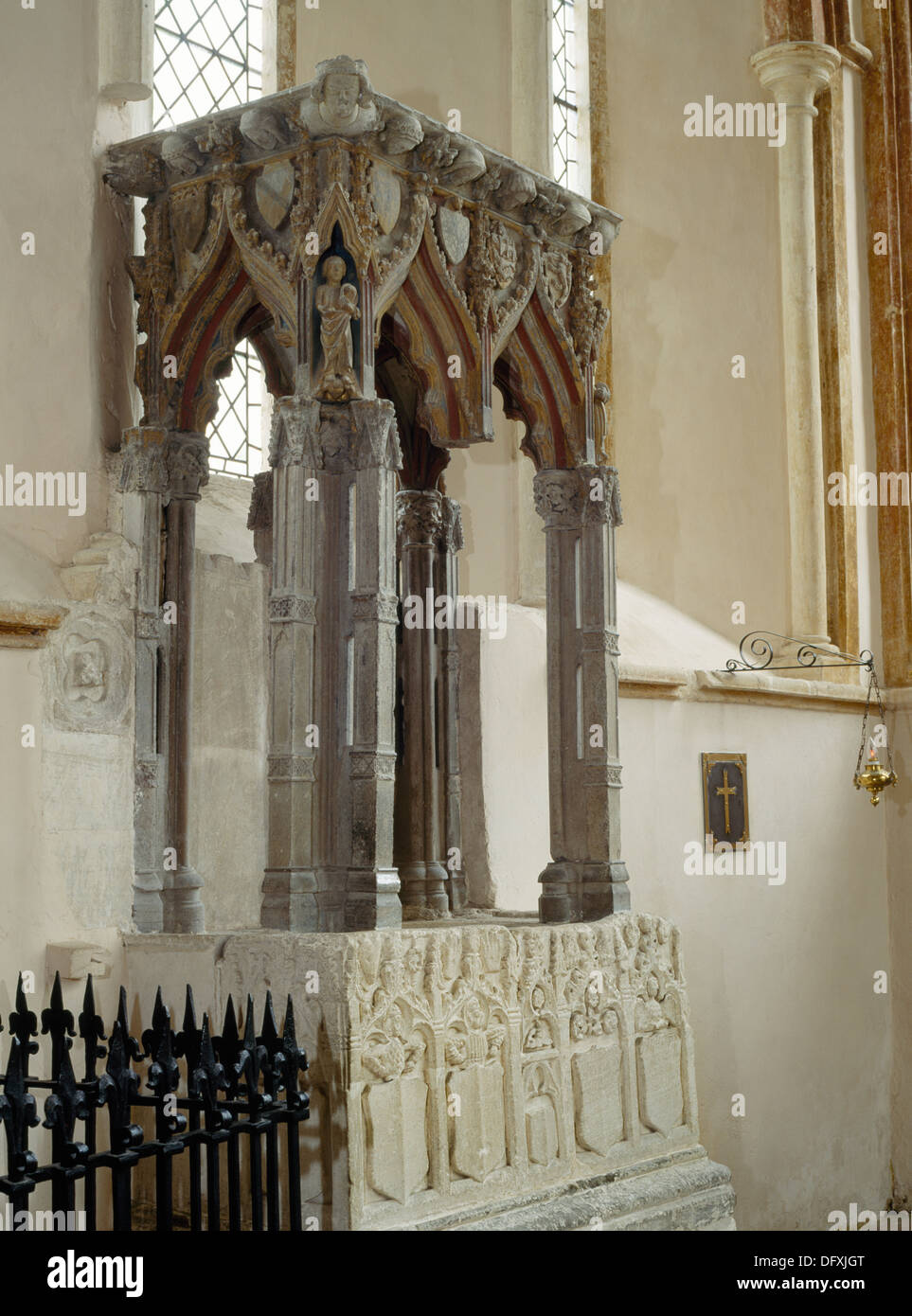Purbeck marble shrine base c. 1320 of St Edburg(a) of Bicester (d. c. 650) standing on an altar