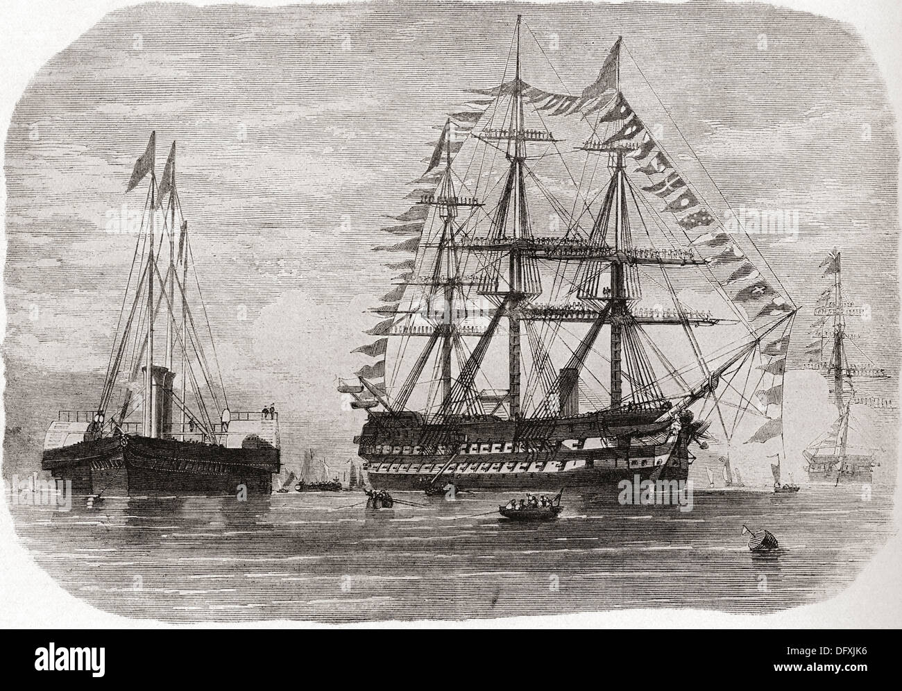 HMS Hero in 1860. A royal navy 91 gun ship-of-the-line. Stock Photo