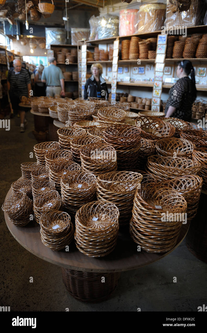 Small wicker basket on sale in a factory shop Camacha Madeira Portugal
