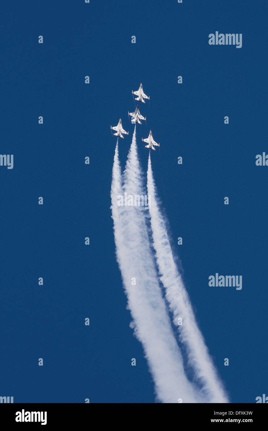 United States Air Force Thunderbirds F16s in flight during a show at