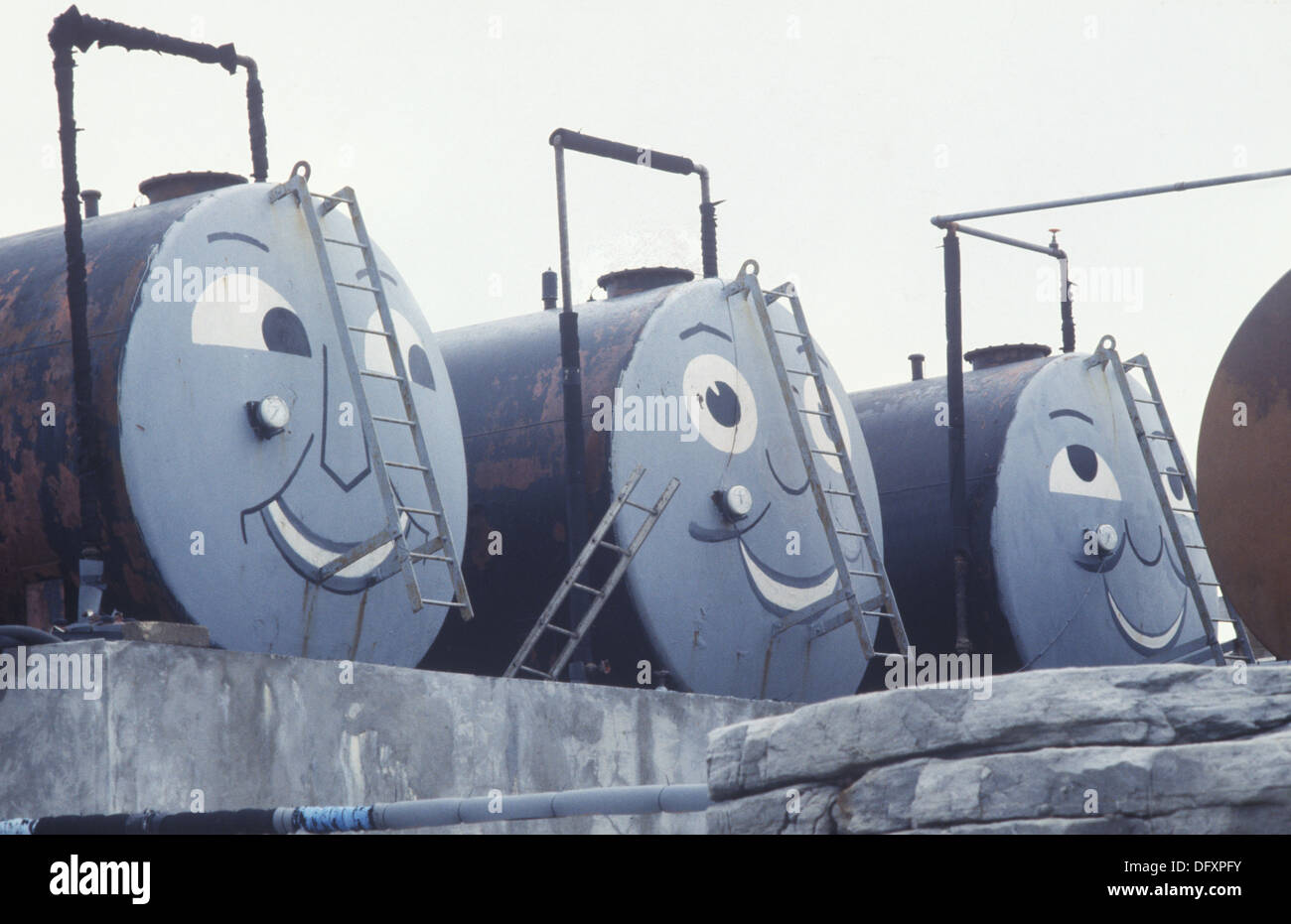 A trio of Thomas The Tanks at British radar site on the top of Mount Kent in the Falkland Islands Stock Photo