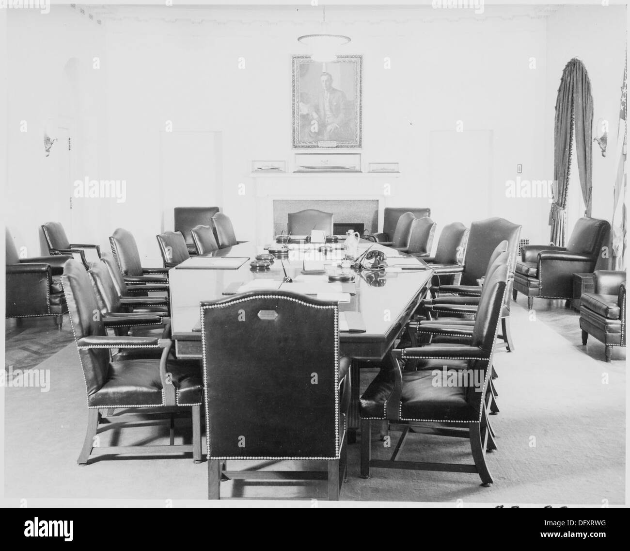Photograph Of The Cabinet Room In The White House With A Portrait