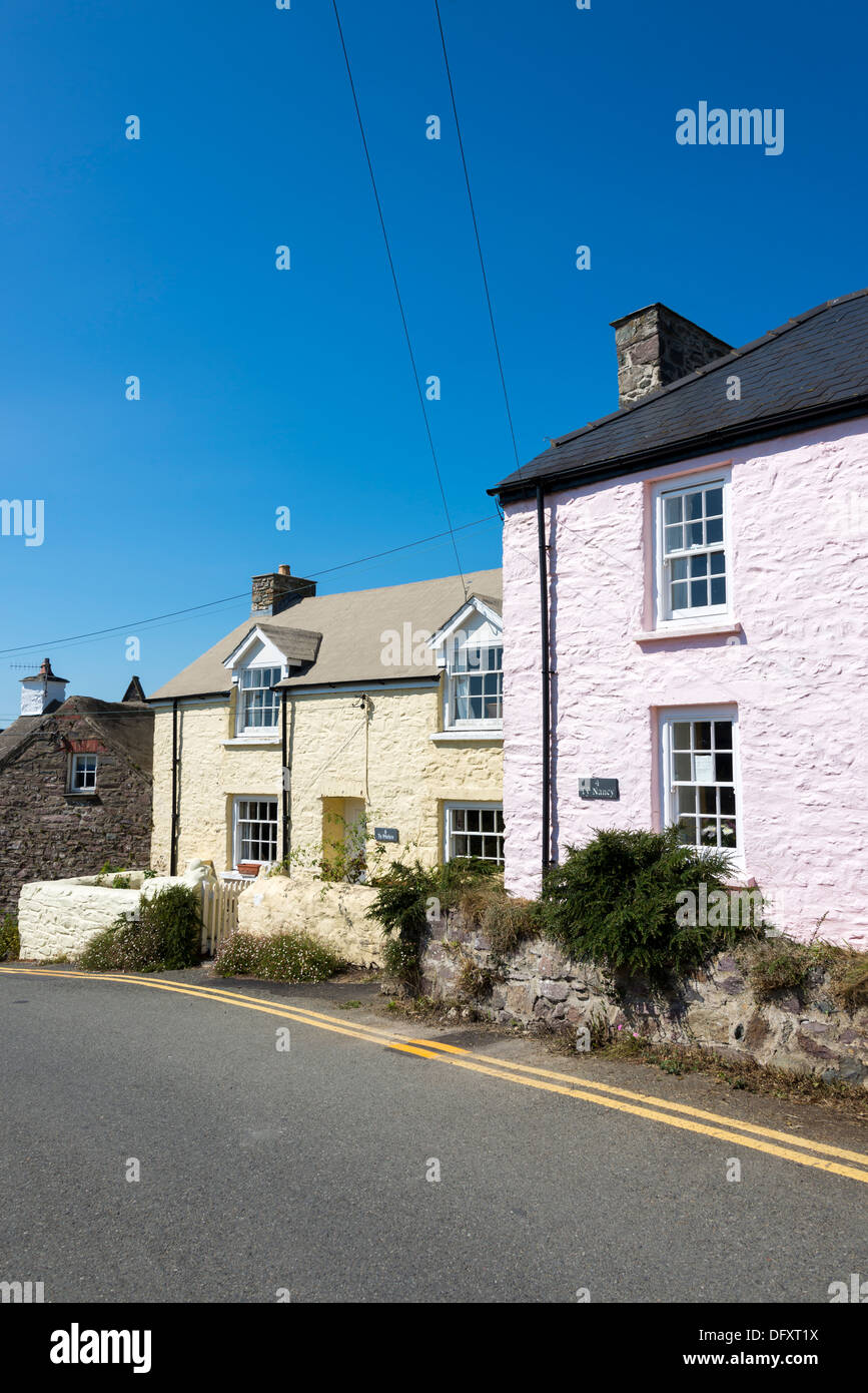 Pretty colour washed cottages, St Davids, Pembrokeshire, Wales. Stock Photo