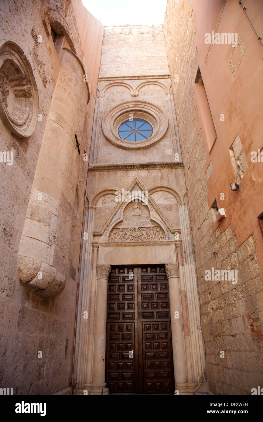Detailed Stone Doorway on side of Cathedral of Cagliari on Via Fossario in Cagliari - Sardinia Stock Photo