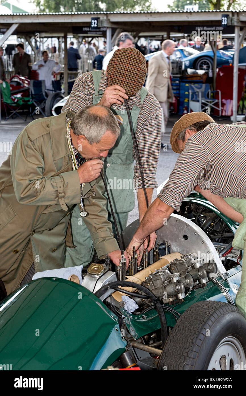 Engine repairs taking place in the paddock at the 2013 Goodwood Revival