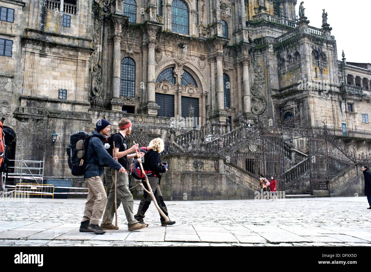 Pilgrims arriving to Santiago de Compostela. Galicia, Spain Stock Photo Alamy