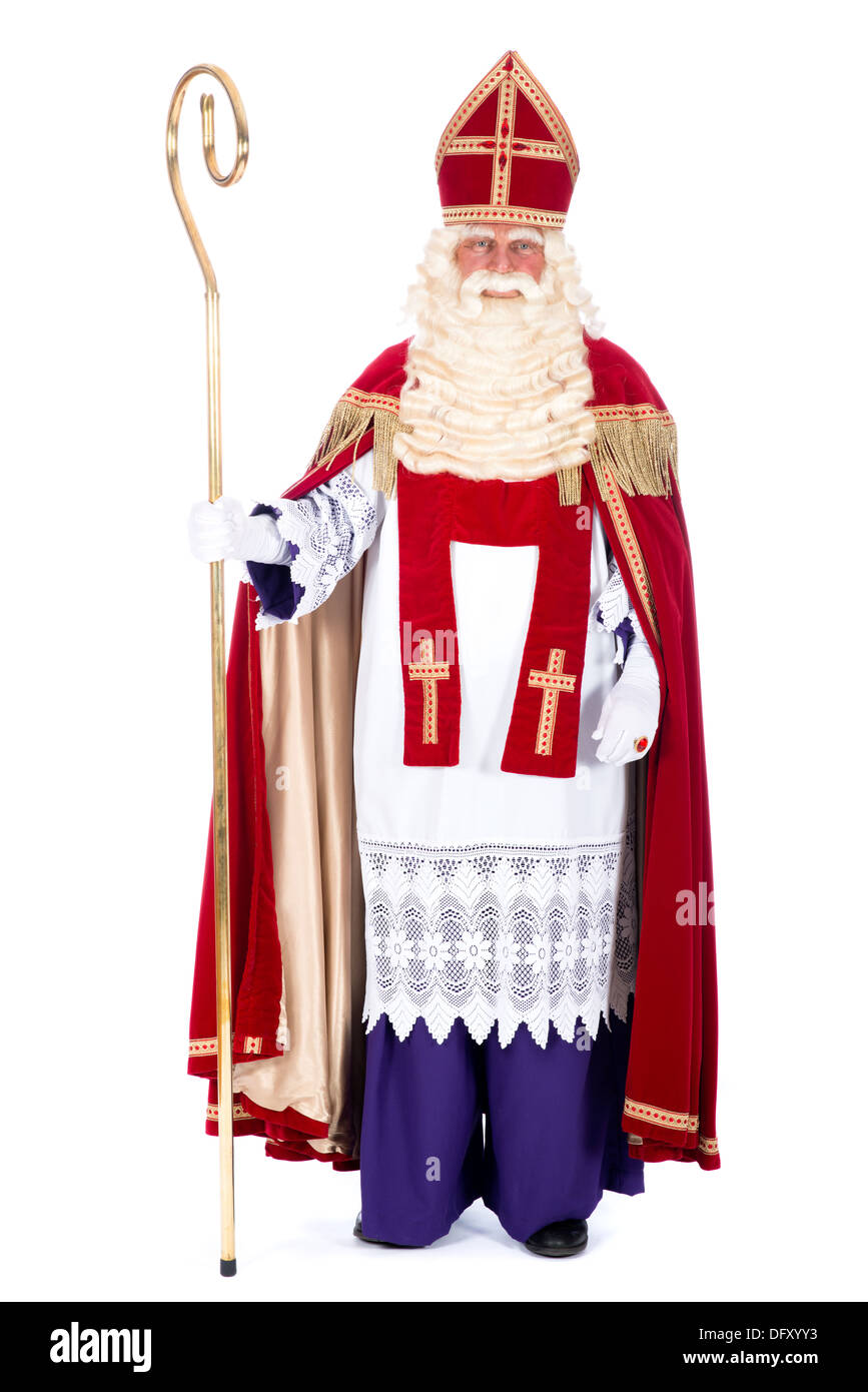 Portrait of Sinterklaas with staff, on a white background Stock Photo ...