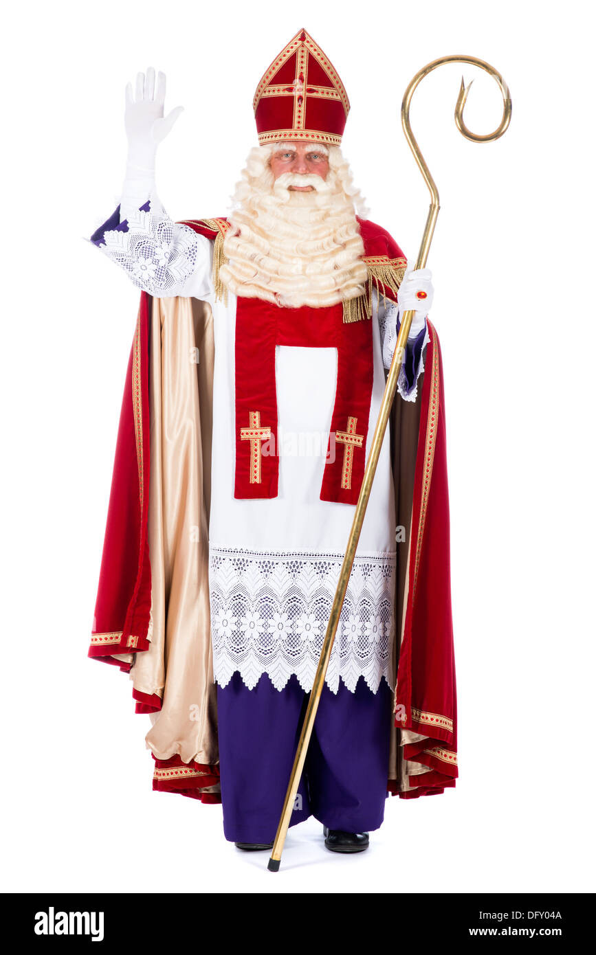 Portrait of Sinterklaas with staff, on a white background Stock Photo ...