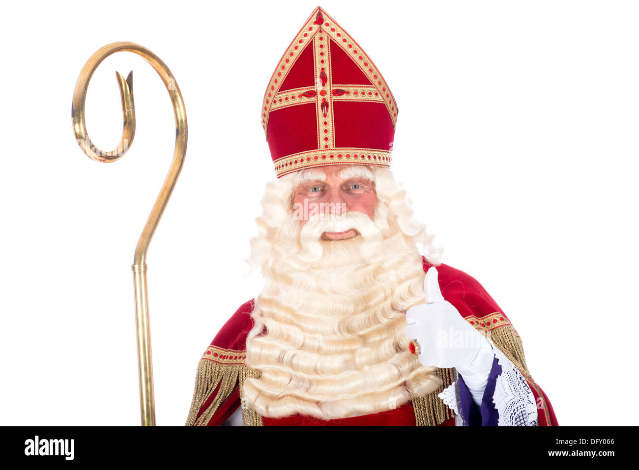 Portrait of Sinterklaas with staff, on a white background Stock Photo ...