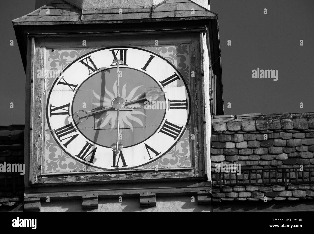 Old Town Clock Tower Black and White Stock Photos & Images - Alamy
