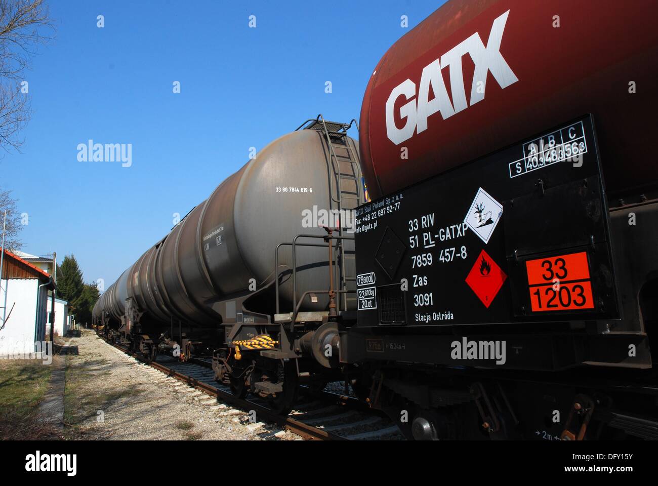 Waiting tank car freight train Stock Photo Alamy