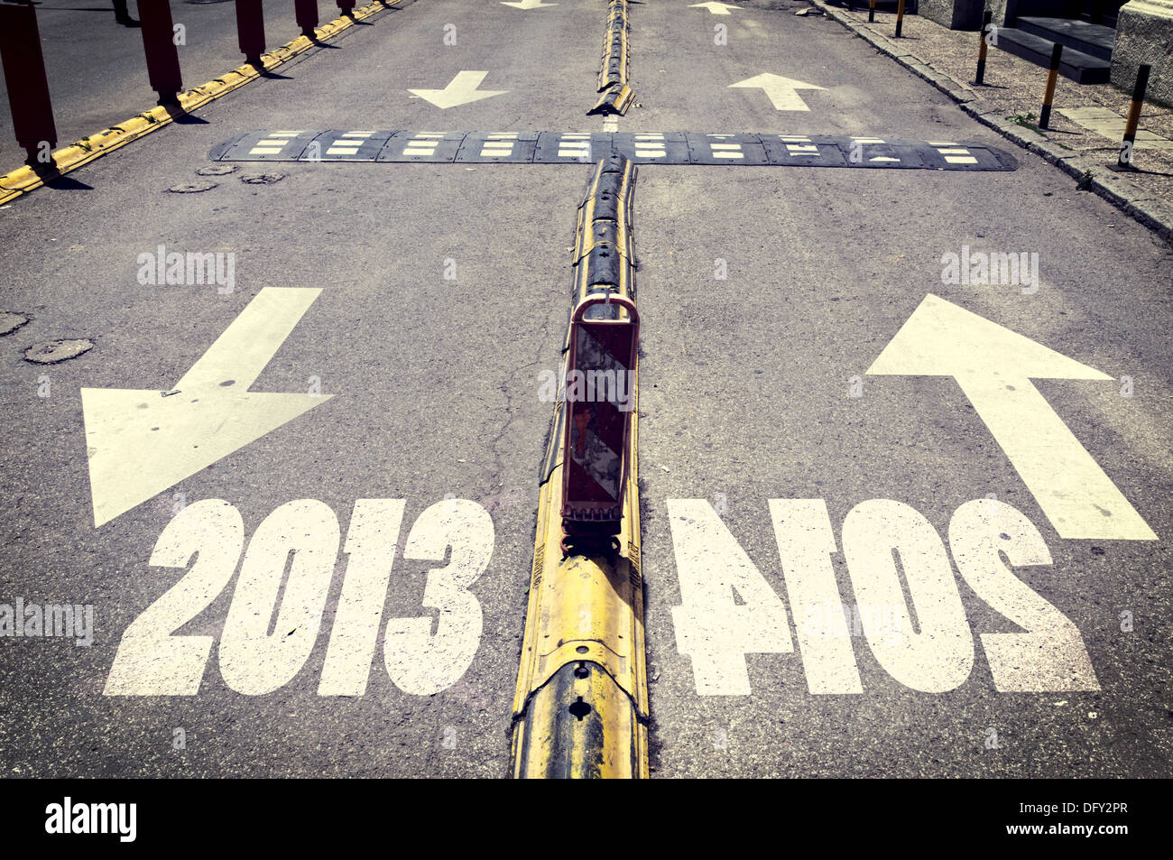 Up and down arrow signs on the road with next and passed year Stock ...