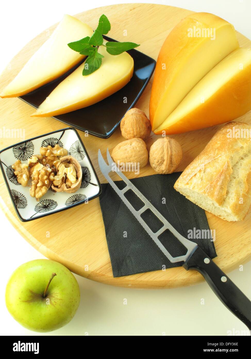 Smoked cheese, apple and walnuts Stock Photo Alamy