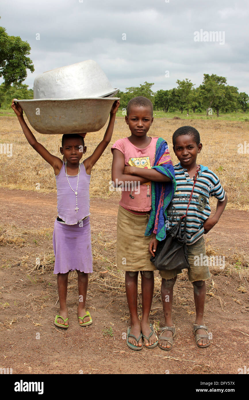 Three Children Of The Lobi Ethnic Group, Ghana Stock Photo